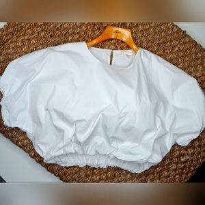 White crispy cute bubble crop top